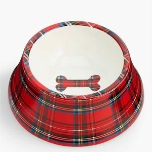 Talbots holiday plaid dog food bowls (2) for small/medium sized dogs